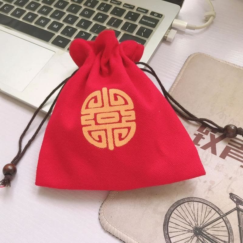 数据线鼠标收纳袋U盘保护套棉麻加绒袋子数码收纳袋文玩首饰袋子 红色福字袋图片