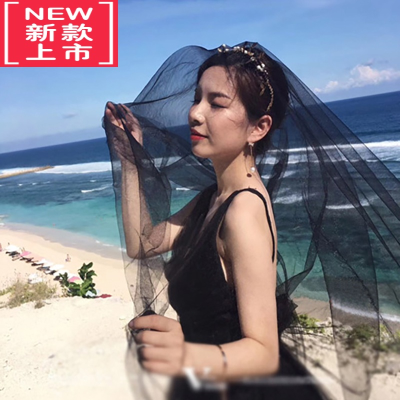 可莉允海底舞蹈纱巾飘逸薄纱丝巾新娘盖头拍照儿童防蚊蒙面防风透明方巾毛巾