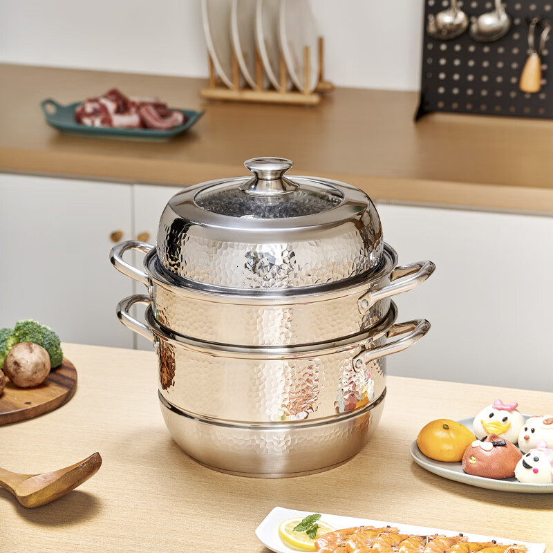 LUVHOO朗赫 雷奥锤纹三层蒸锅 LH-ZG12 外径28cm 内径26cm