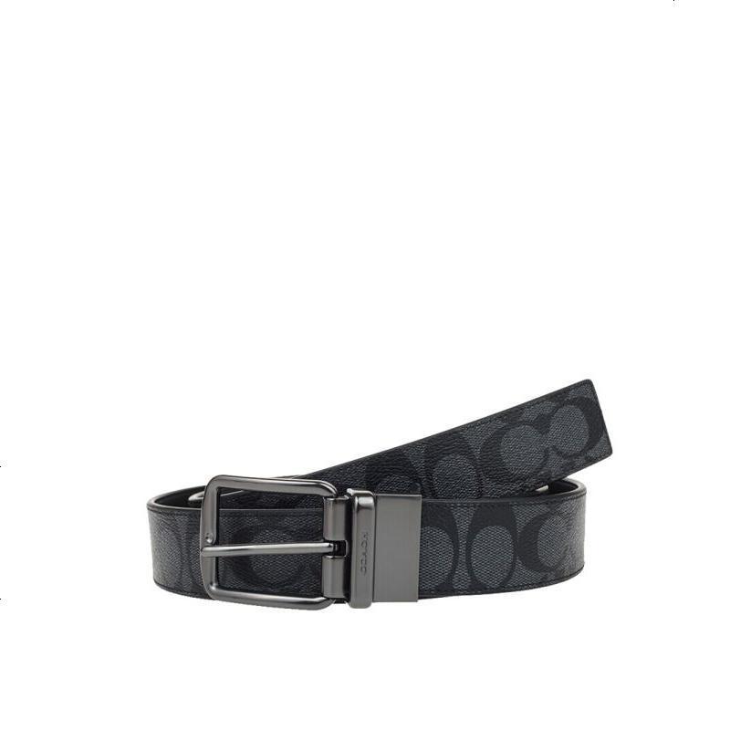 COACH 蔻驰 品 男士灰黑色PVC腰带礼物送男友送长辈 F64839 BK/BK礼物 F65186黑色
