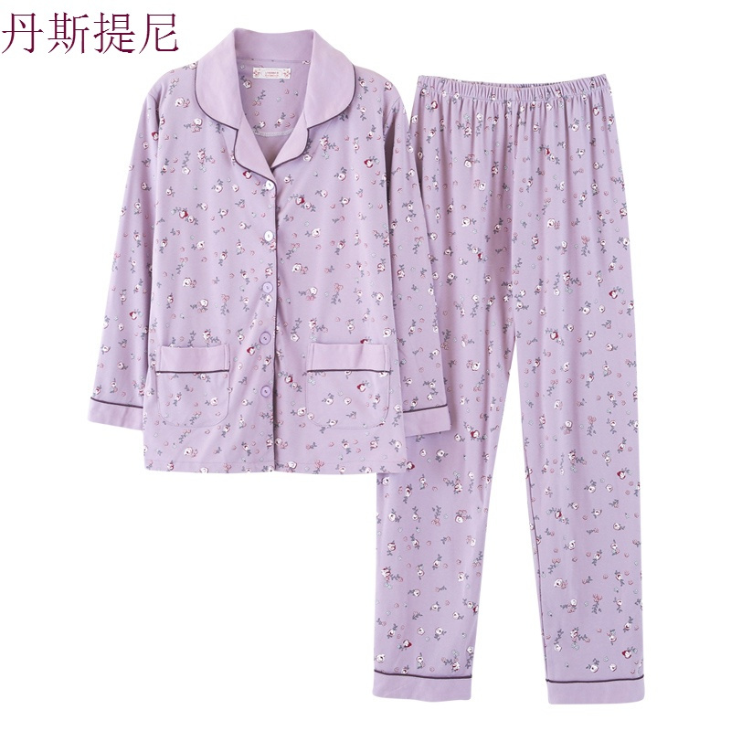 中老年人妈妈款睡衣女长袖婆婆中年纯棉春秋季套装大码老人家居服