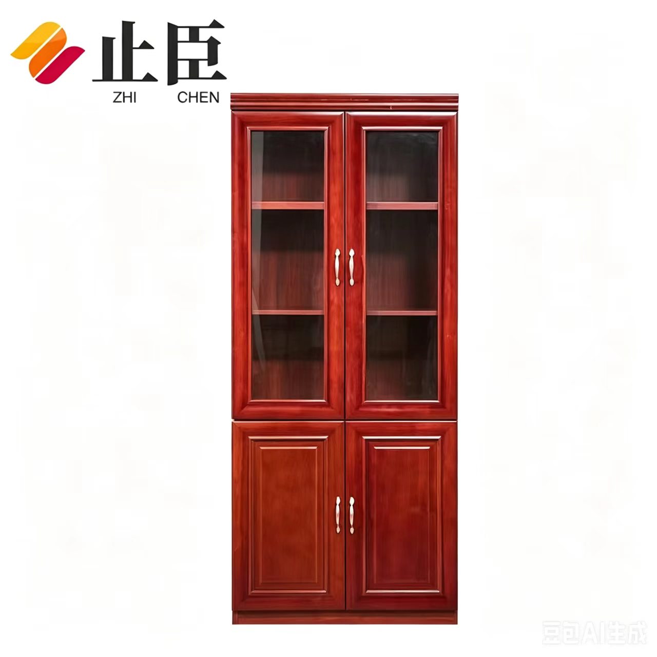 止臣 书柜 办公家具油漆书柜带玻璃门落地置物柜家用多层书橱收纳展示柜 两门 个高清大图