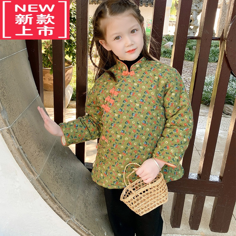 可莉允儿童手工棉花棉袄女童冬季加厚保暖防寒中国风唐装改良宝宝拜年服棉服