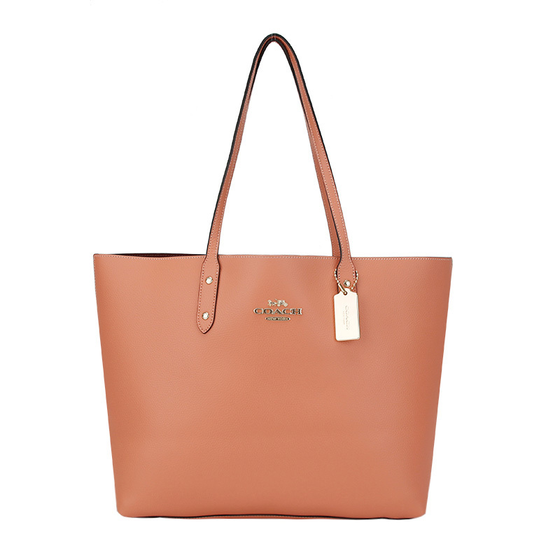 COACH 蔻驰 奢侈品 欧美时尚女士橘粉色皮革手提单肩托特包