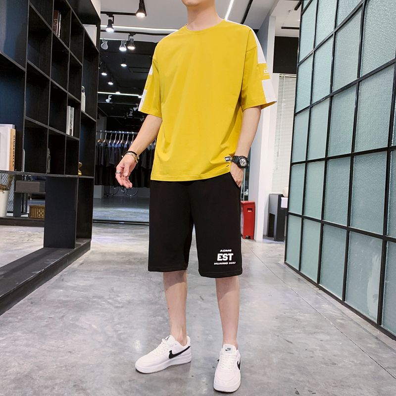 纯棉短袖t恤男装夏季套装穿搭潮流青少年学生衣服搭配一套帅气
