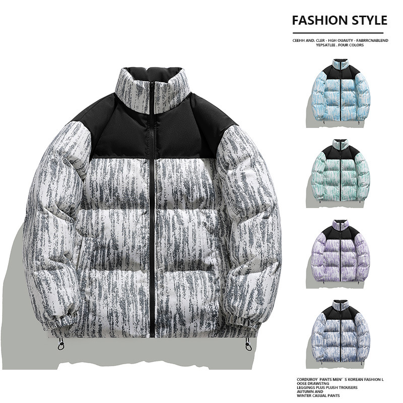 秋冬季新款男装扎染渐变棉衣男士潮流百搭面包服立领棉袄面包服