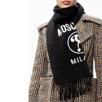 MOSCHINO/男女黑色镭射印花字母微标饰纯羊毛流苏围巾丝巾30664 M2329 016
