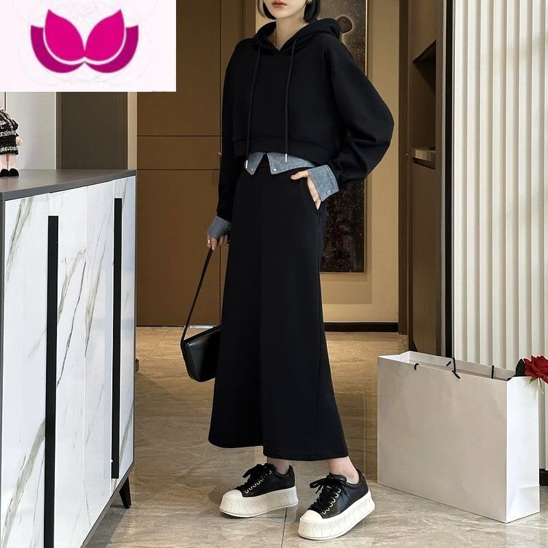 七斓2023春季新款炸街时尚小个子卫衣套装高级感休闲洋气长裙套女图片