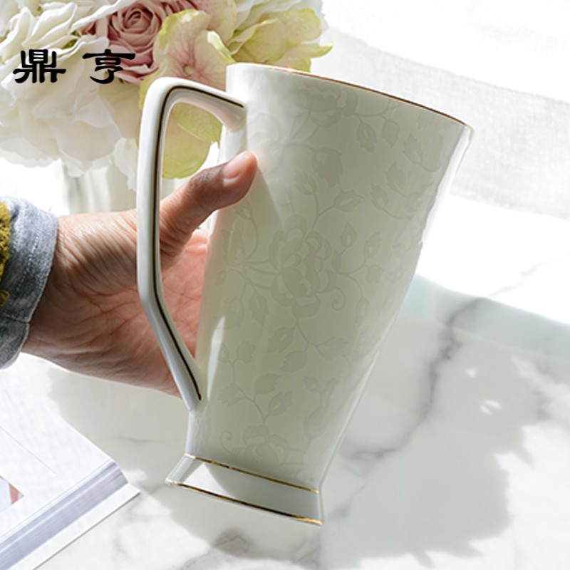 鼎亨骨瓷马克杯带勺纯白大号简约创意个性水杯咖啡杯子陶瓷早餐骨