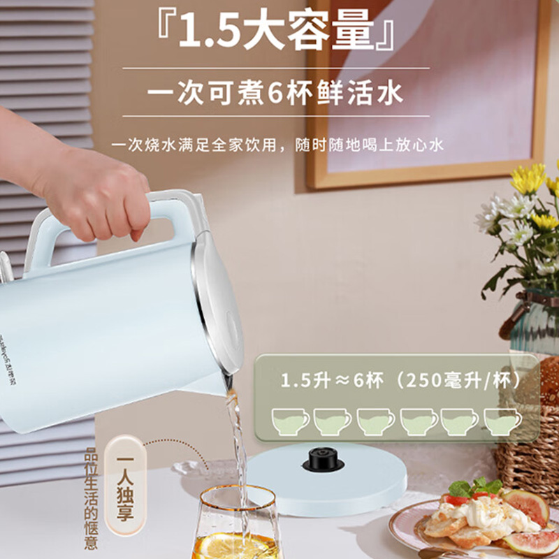 荣事达电热水壶1.5L双层防烫304不锈钢内胆电水壶RS-KT15M高清大图