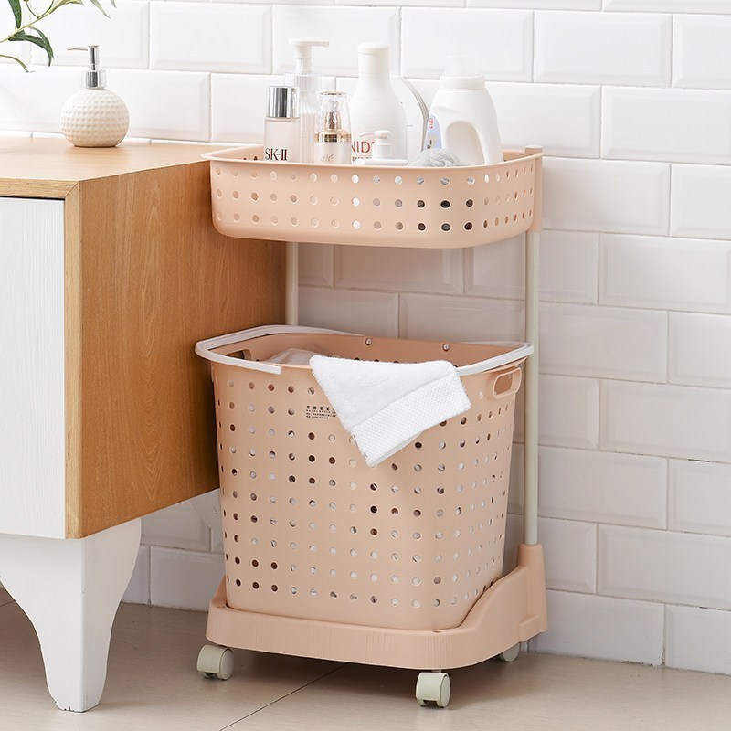 家柏饰(CORATED)脏衣篮洗衣篮脏衣服收纳筐脏衣桶浴室衣物收纳篮脏衣篓大号 2层粉红