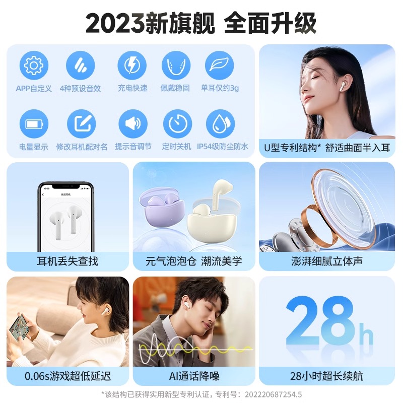 EDIFIER/漫步者 X1小奶豆蓝牙耳机真无线半入耳式运动游戏降噪跑步男女生 极夜黑高清大图