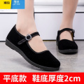 聚范老北京布鞋女鞋不累脚软底女单鞋工作鞋黑色广场一字带老人妈妈鞋 平底款 37
