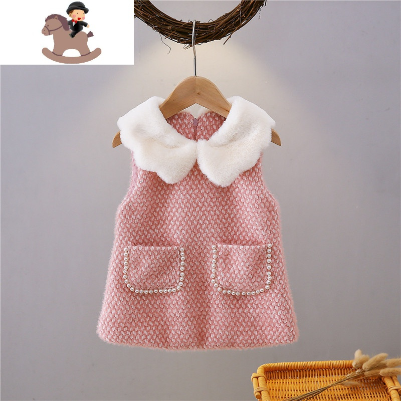 yuebin1一23岁女宝宝背心裙2020秋冬装女童貂绒连衣裙子洋气毛领公主