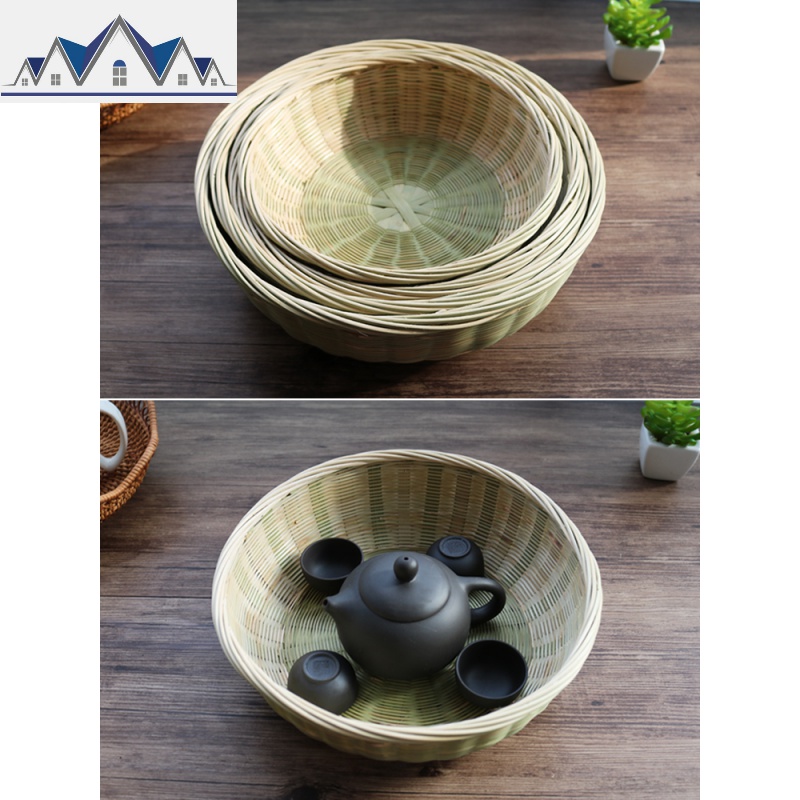 家用竹编馍筐馒头筐水果篮子手工小竹篮厨房收纳筐果盘菜筐点心篮 三维工匠收纳篮高清大图
