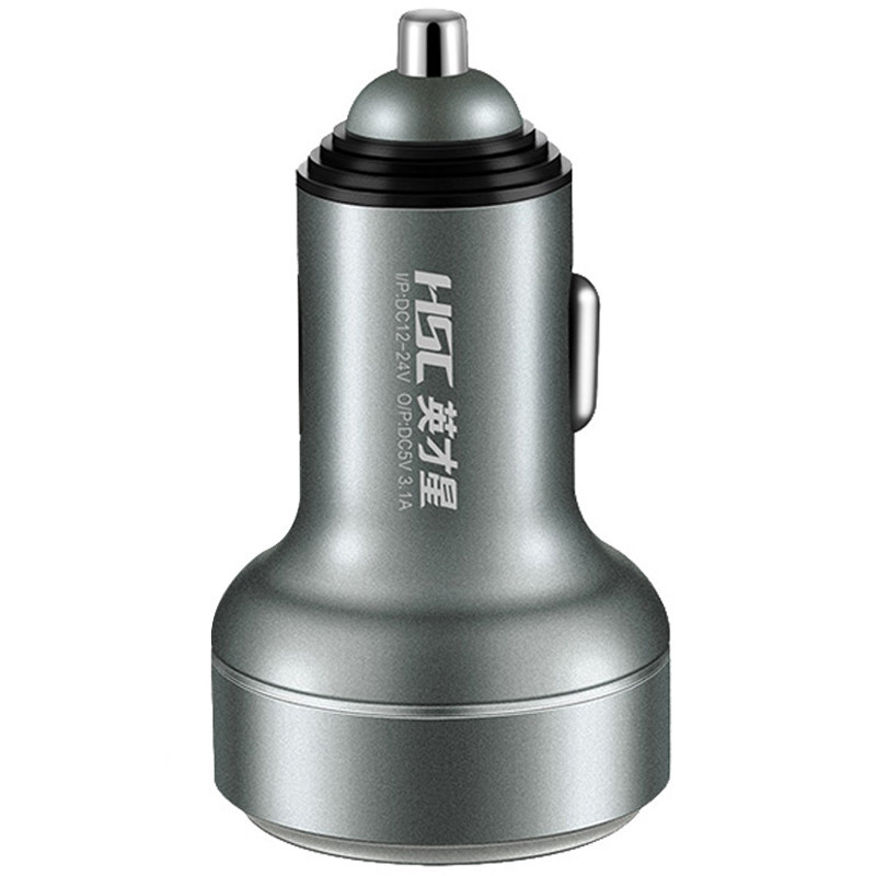 英才星HSC汽车车载充电器 107D点烟器车充双usb手机充电器通用多功能转接口带电压检测3.1A