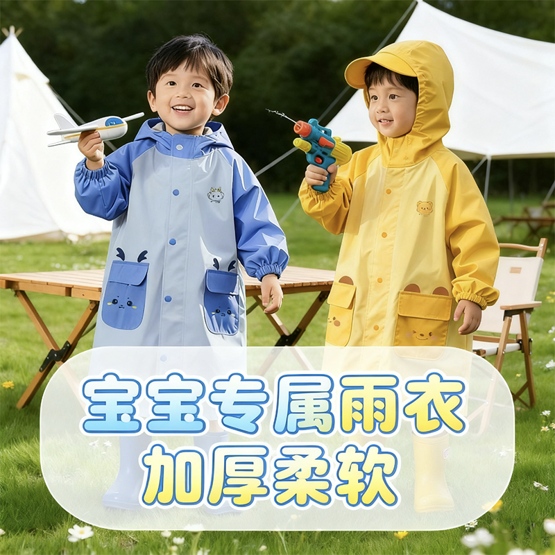 正雨儿童雨衣男童女孩小学生带书包位宝宝幼儿园上学专用户外雨披9063高清大图