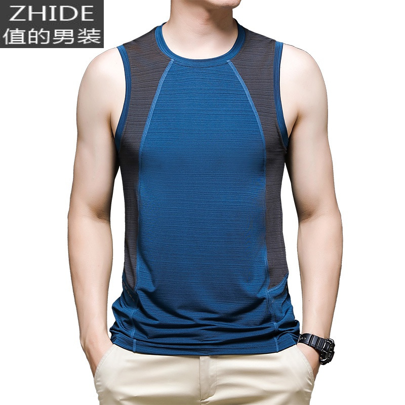 suntek冰丝无袖t恤坎肩汗背心男士夏季宽松大码休闲运动服背心跑步