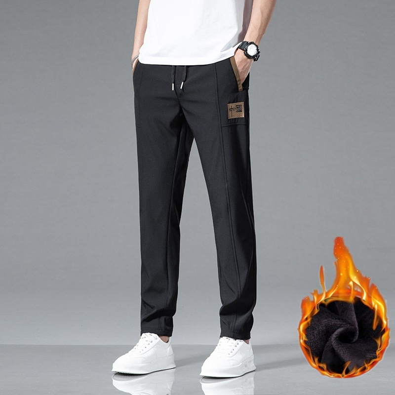 国潮男裤子秋冬潮流百搭舒适松紧腰直筒裤加绒加厚保暖休闲裤男士视频