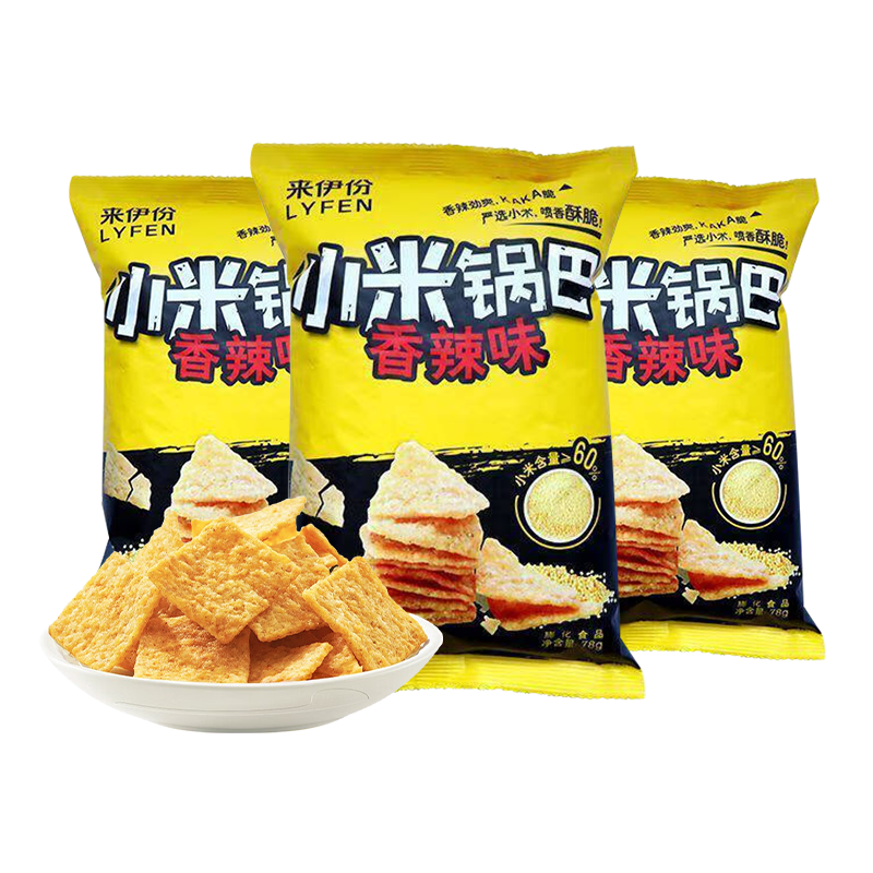 来伊份小米锅巴(香辣味)78g*3袋膨化类休闲解馋小吃锅巴来一份