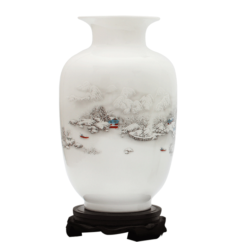 景德镇陶瓷器花瓶 落地大号仿古清明上河图青花瓷瓶酒店客厅摆件 三维工匠 雪景赏瓶+底座高清大图