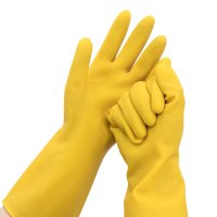 冰禹 SNll-03 加厚牛筋耐磨清洁工具 耐酸碱工业乳胶橡胶手套 劳保家务保洁洗车手套 32cm黄色乳胶 M码(1双)