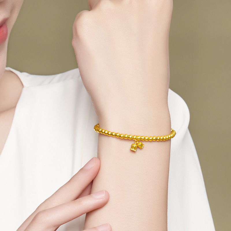 潮宏基铃兰花足金手链黄金手串古法手饰串珠女礼物气质计价工费520元