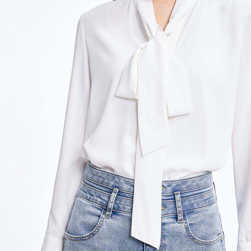 百思寒优雅飘带领设计感小众宽松垂顺长袖衬衫上衣女