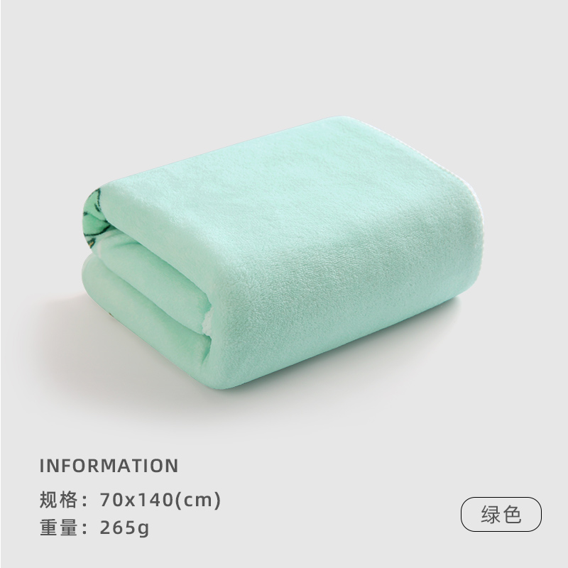 洁丽雅浴巾可爱印花家用洗脸洗澡成人吸水厚柔软不掉毛男女毛巾814-1 浴巾单条装：绿色 70*140CM
