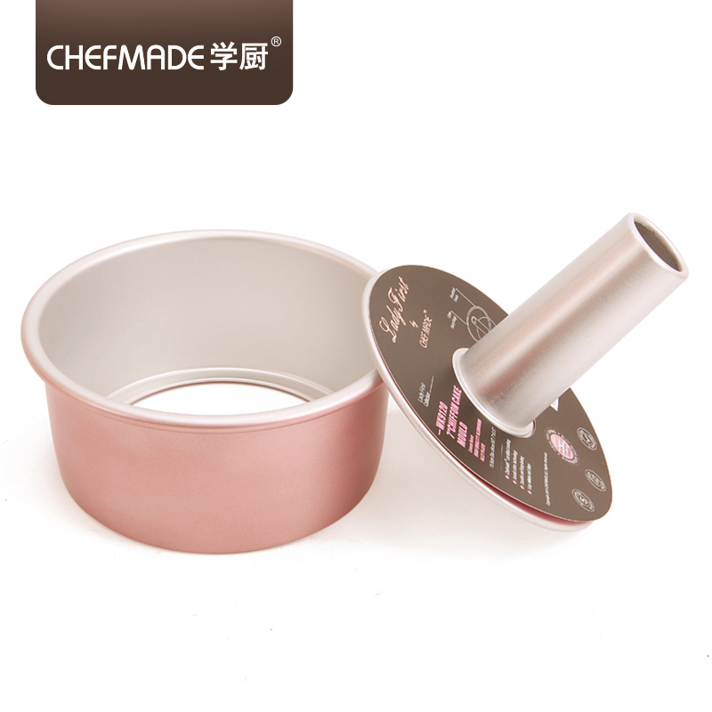 学厨 CHEFMADE 玫瑰金色6寸可拆式中空烟囱阳极戚风 海绵 天使蛋糕模具 烘培模具厨房工具WK9119