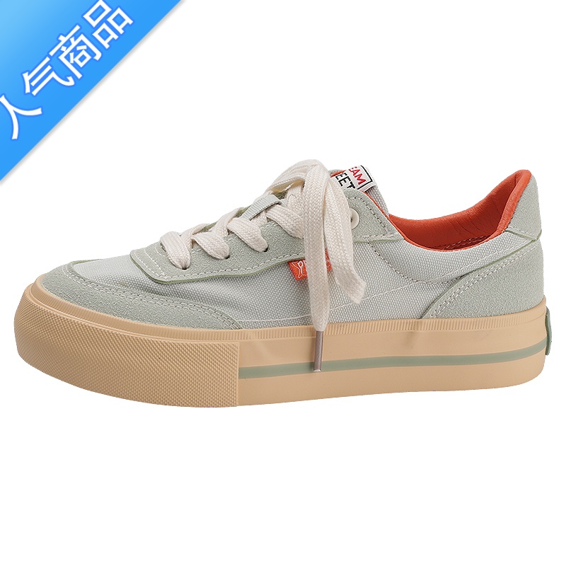 SUNTEK韩系小白鞋女夏季新款2023百搭休闲帆布鞋薄款透气薄荷绿小众板鞋高清大图