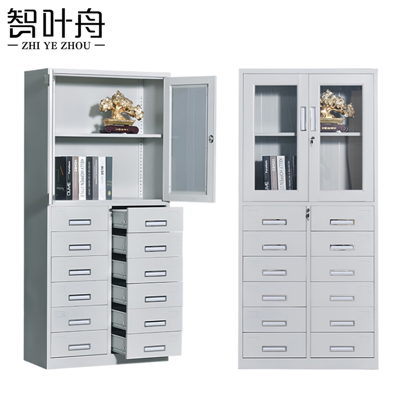 智叶舟办公文件柜2门12抽85*39*180cm台高清大图