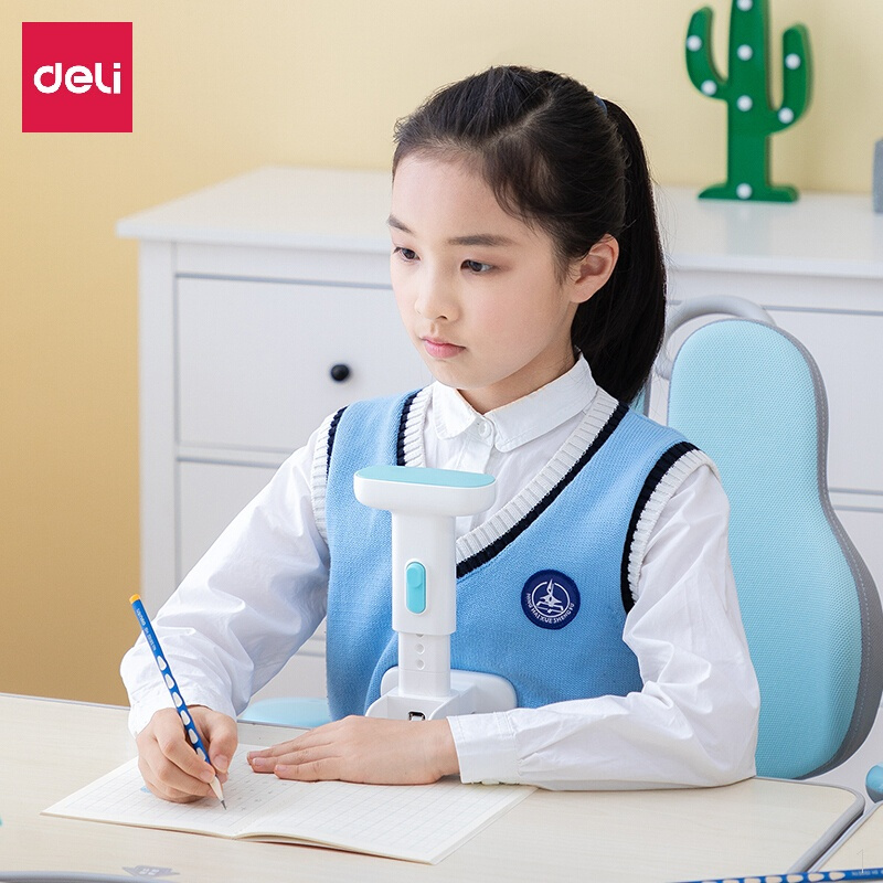 得力(deli)坐姿矫正器 免安装学生写字练字学习支架 儿童可升降坐姿纠正器 蓝白色 70541(TG)