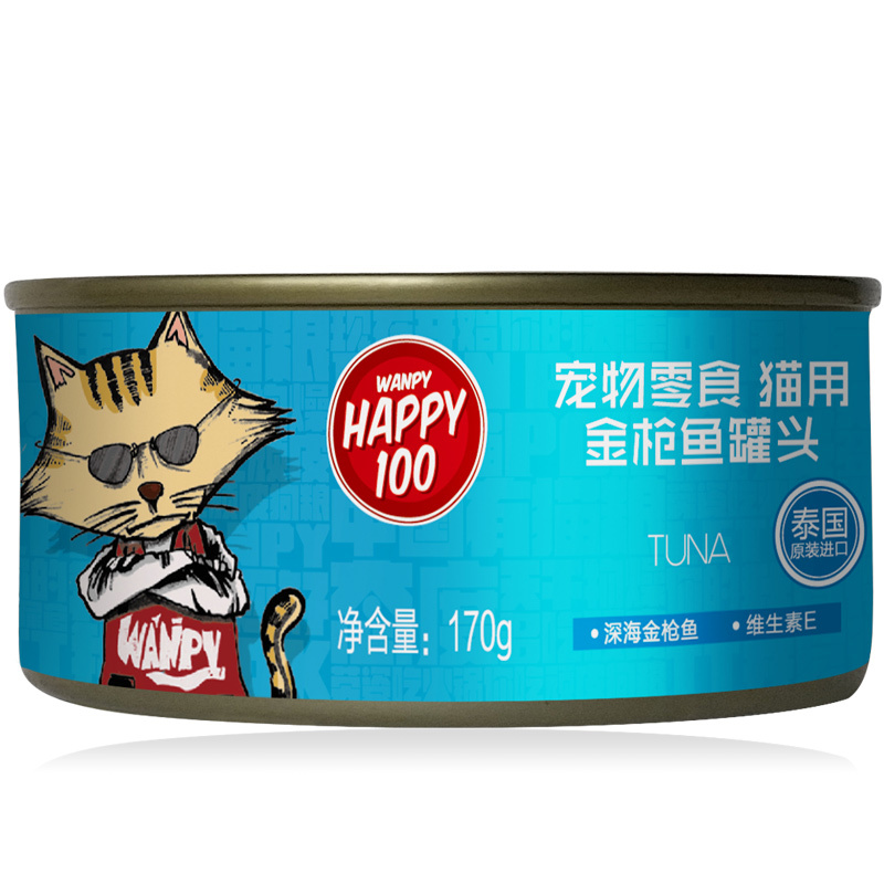 顽皮Happy100宠物零食猫用金枪鱼罐头170g*12