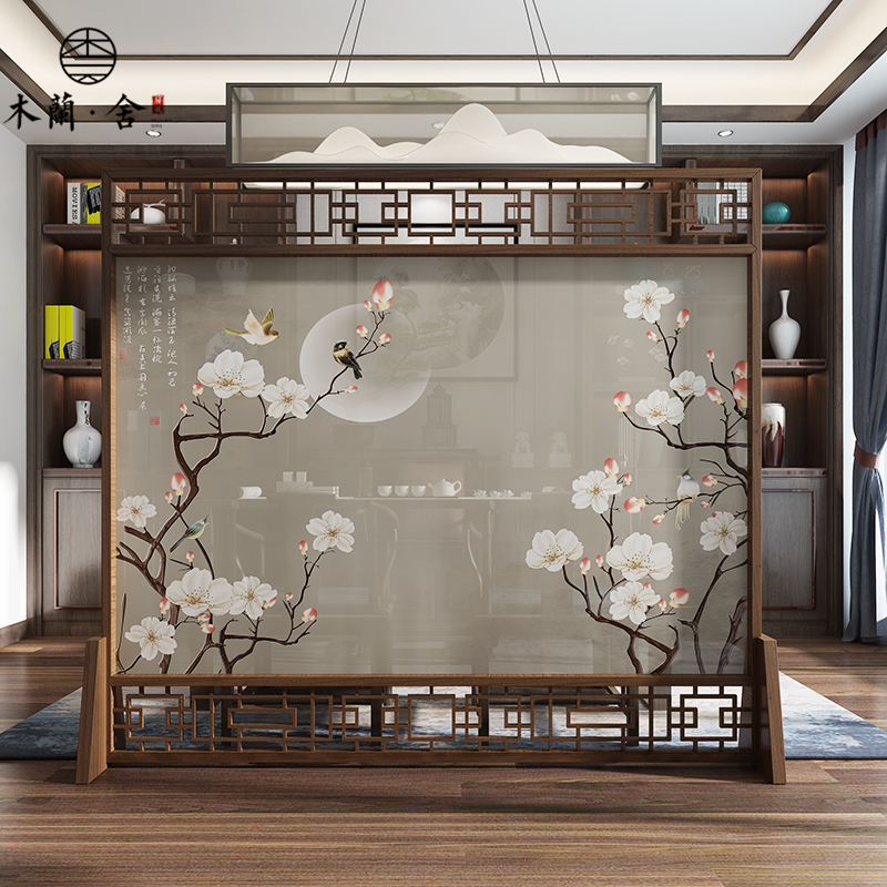 定制屏风隔断墙装饰客厅卧室办公室酒店中式实木入户玄关座屏 220*180上下镂空胡桃木（推荐）整装