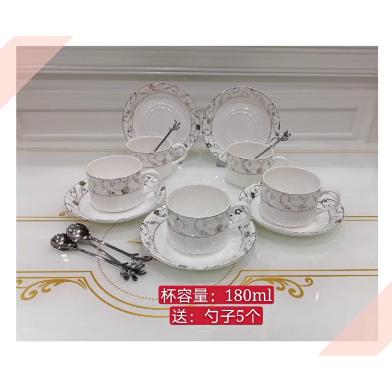 宁乐 白金梅花 骨瓷咖啡杯 1套高清大图