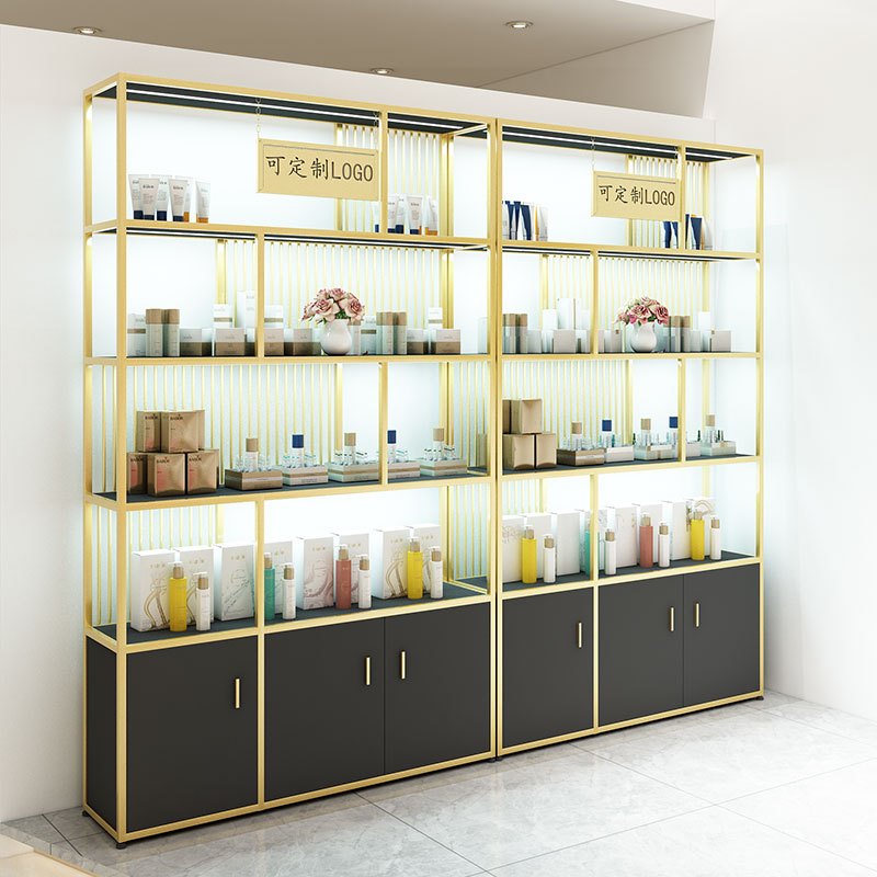 北欧铁艺置物架ciaa隔断书架美甲落地柜装饰收纳架院化妆品展示柜