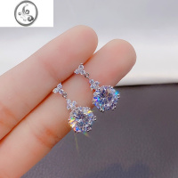 JiMi仿锆石耳环S925银银耳针耳钉耳饰吊坠超闪显气质法式优雅轻奢耳夹 锆石吊坠银色有耳洞耳针