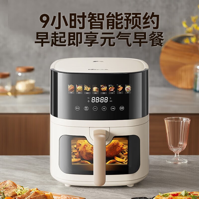 小熊(bear)空气炸锅 6L大容量 可视免翻面 智能预约大功率烤炸箱一体多功能电炸锅 QZG-P16G3 米黄色/台高清大图