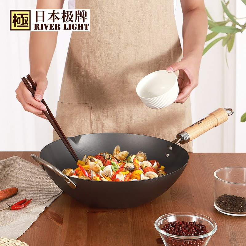 RIVER LIGHT 无涂层极铁锅北京锅熟铁少油烟燃气通用 30cm