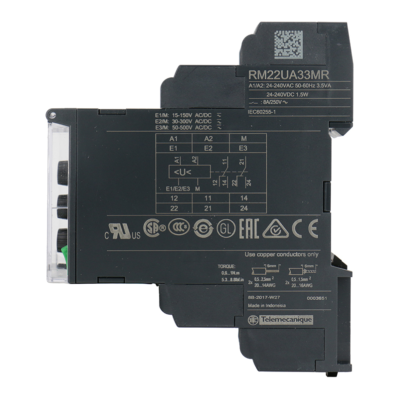 施耐德电气 RM22UA33MR 监测继电器 RM22 24-240VAC/DC 2CO继电器3.5VA 黑 单位：个