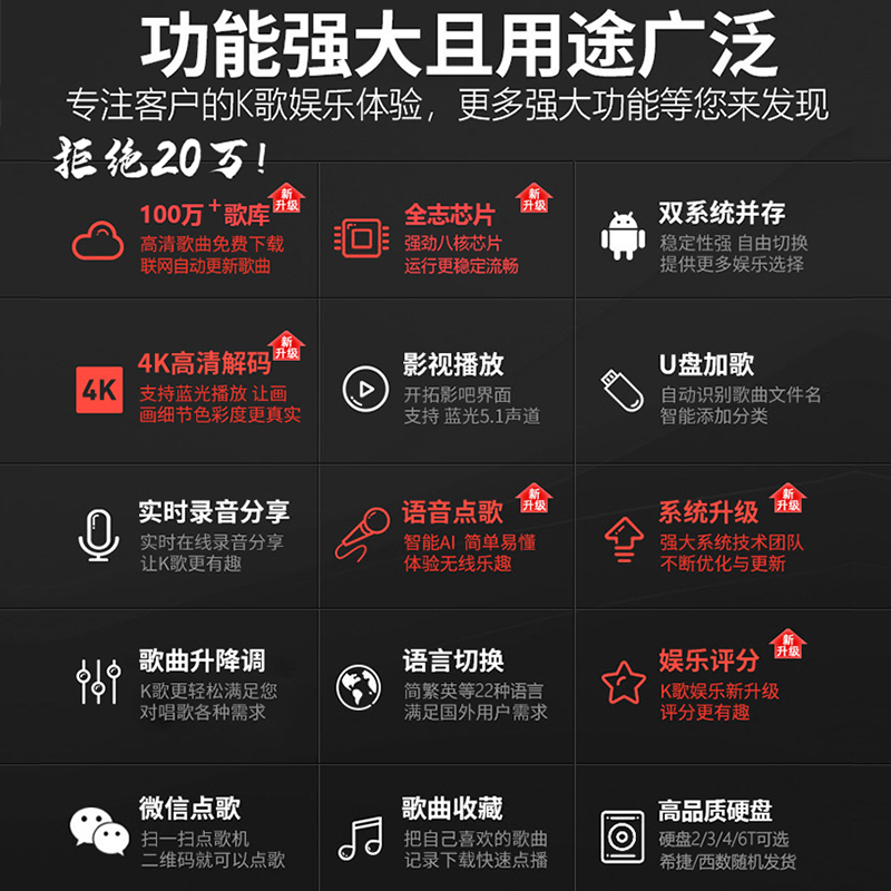 奔腾(BNTN)蓝牙5.1套装家庭影院音响套装家用客厅电视音箱K歌卡拉OK组合音箱 2TB智能语音点歌机套装高清大图