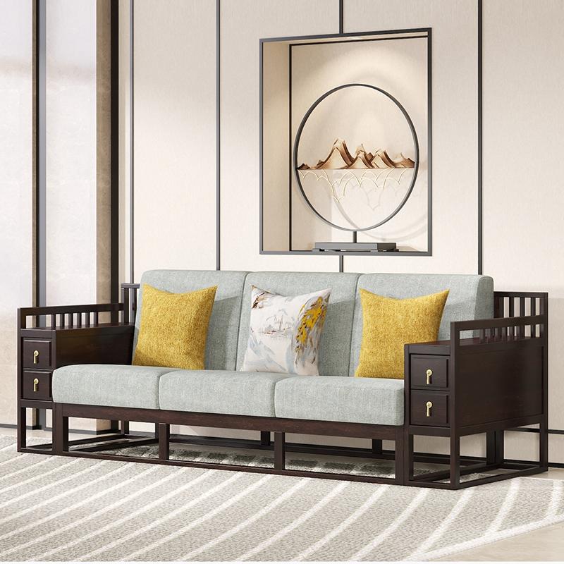 华日家居实木沙发123组合布艺实木沙发组合简约新中式客厅家具