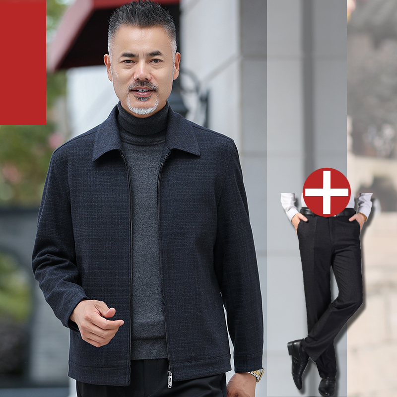 男夹克春秋中老年人春装外套装成熟稳重50岁爸爸60老人70爷爷衣服夹克