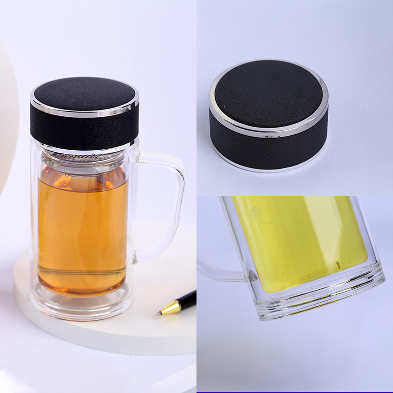 家佑水益生双层手柄水晶玻璃杯420ML