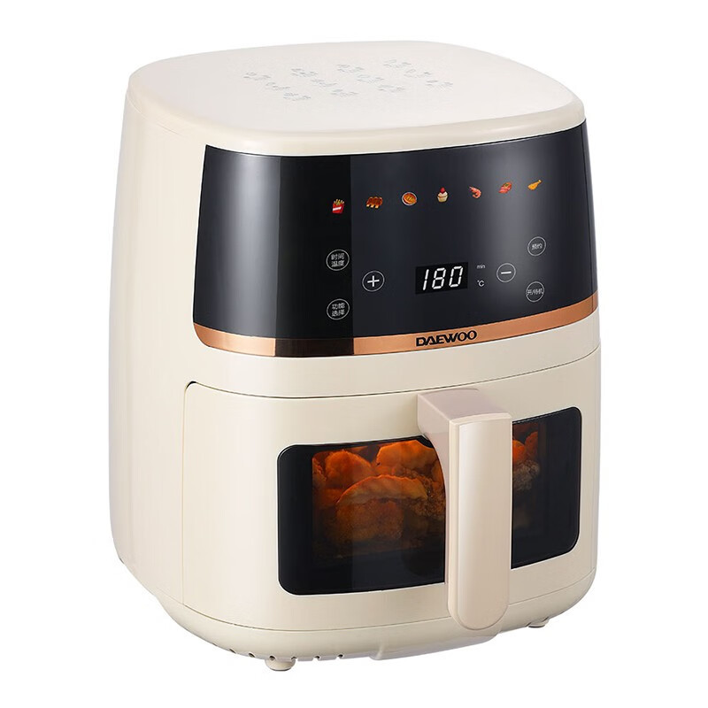 大宇DAEWOO 1250W抽拉断电保护彩色显示触屏5L容量空气炸锅 暖阳白 DYKZ-5013E高清大图