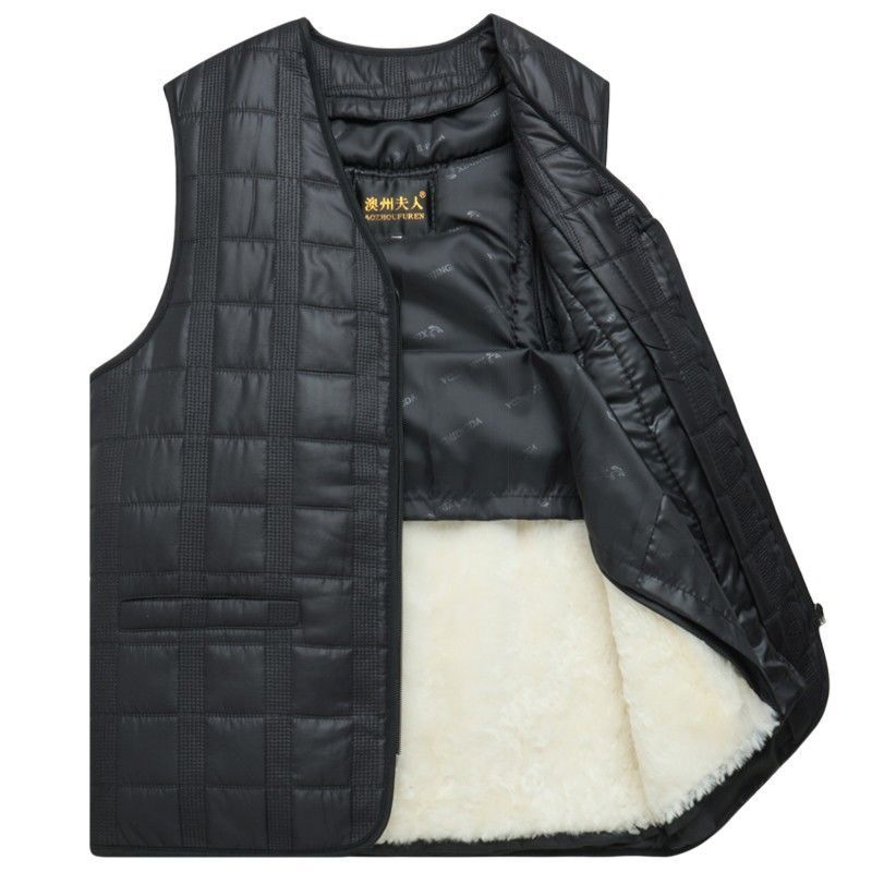 冬季中老年皮毛一体羊毛背心真皮加厚保暖棉马甲男羊皮坎肩爸爸装