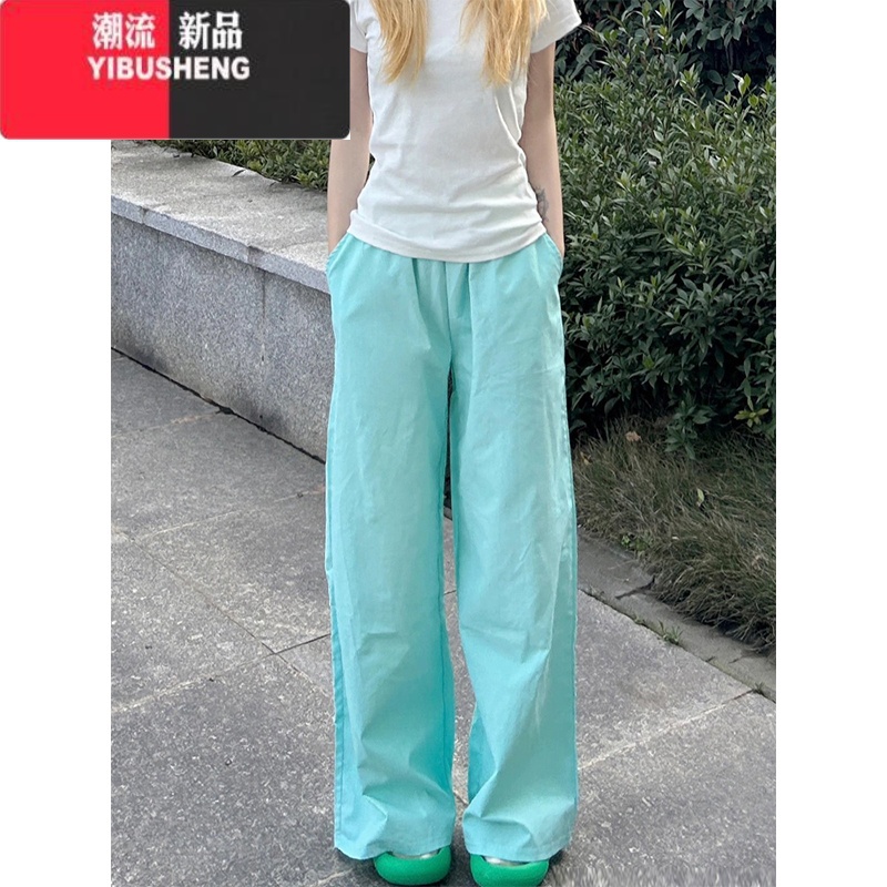 YIBUSHENG薄荷曼波风运动休闲裤女季新款高腰宽松阔腿显瘦薄款直筒长裤子