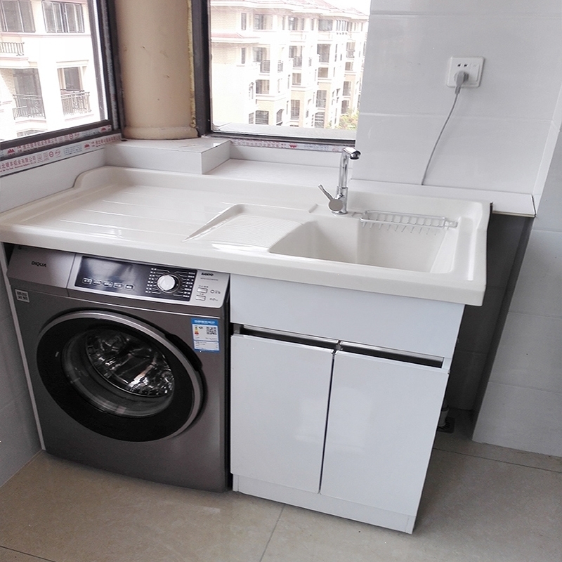 不锈钢洗衣柜阳台组合浴室柜带搓板石英石台面滚筒洗衣机伴侣 1.15m双