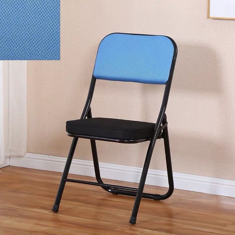 简易凳子靠背椅家用可折叠椅办公椅/会议椅电脑椅座椅培训椅/椅子 黑腿蓝色靠背透气网布面款